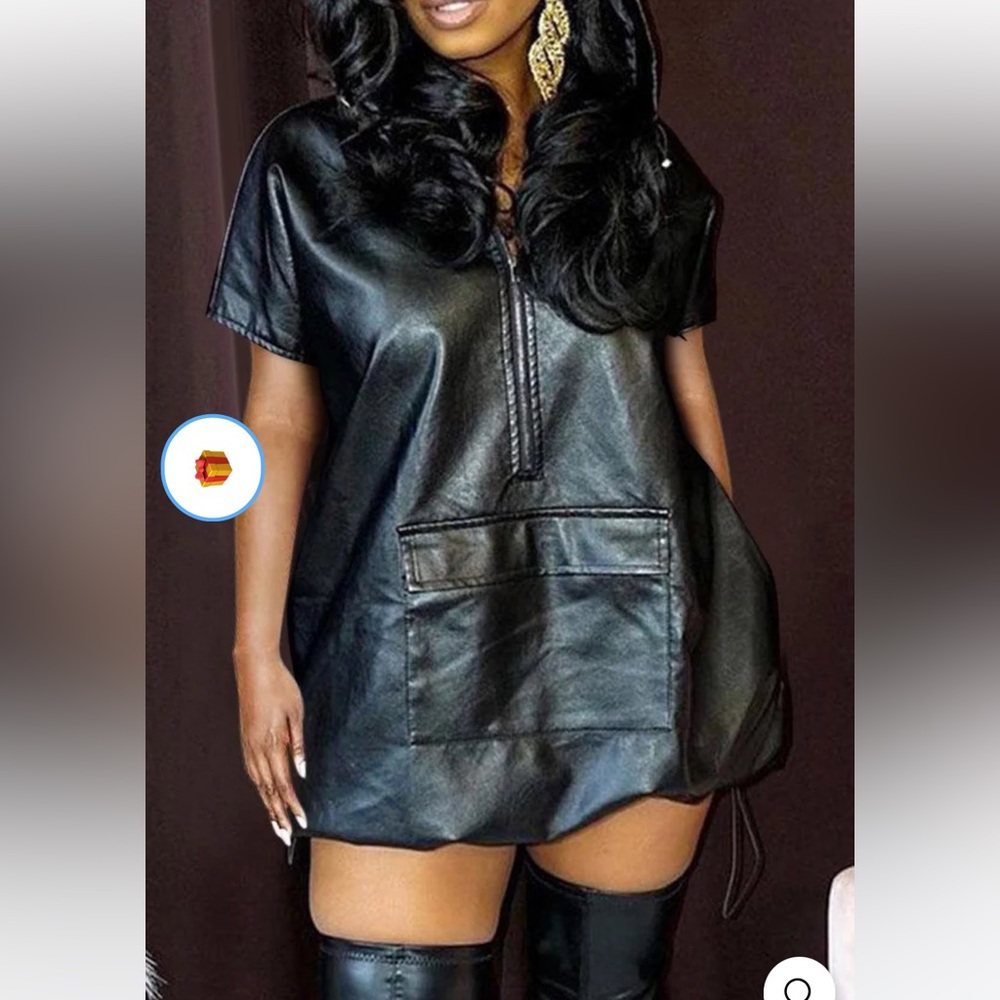 Hooded Leather Mini Dress